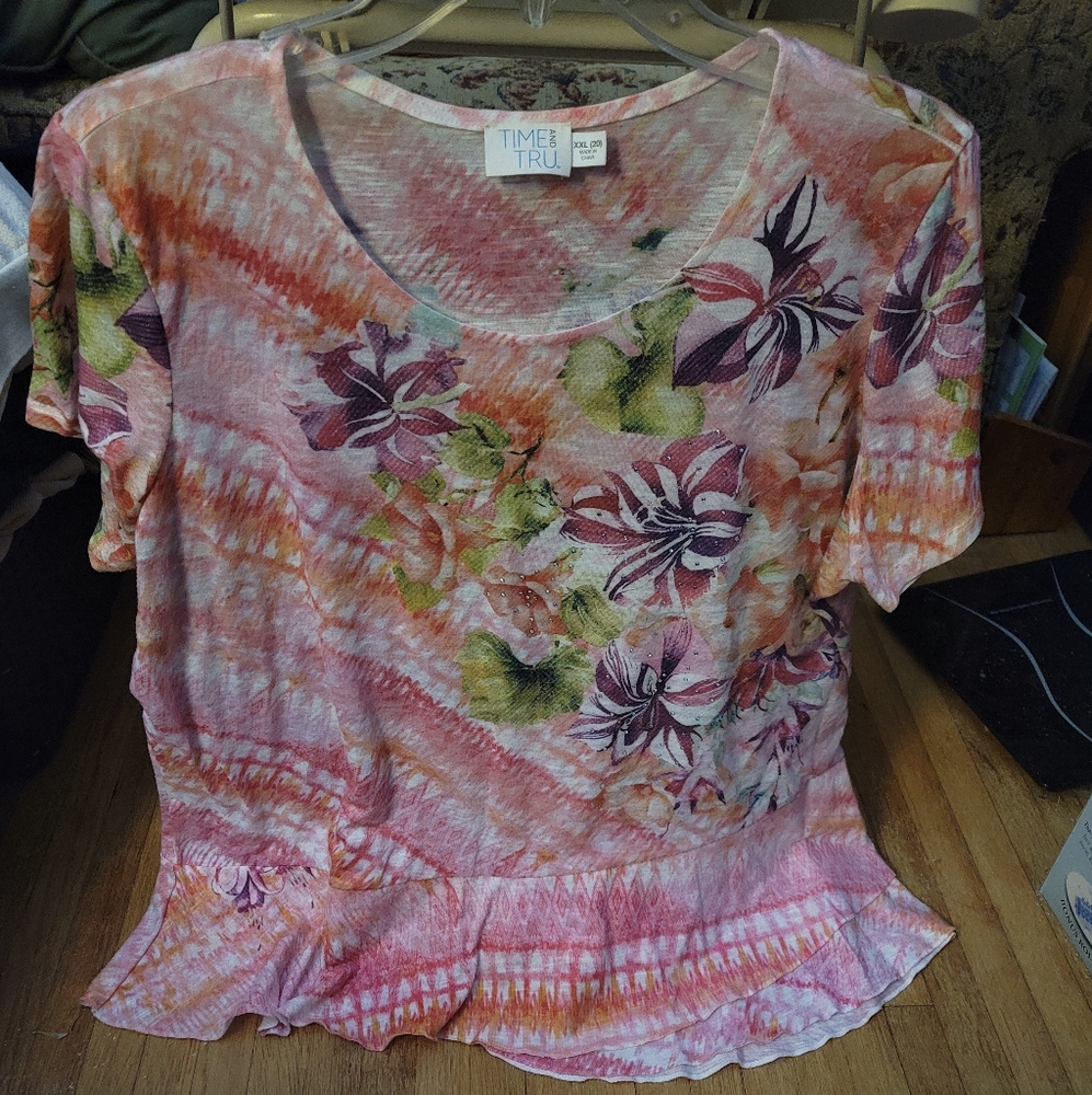 TIME&TRU -XXL- SPARKLE FLORAL DESIGN BLOUSE